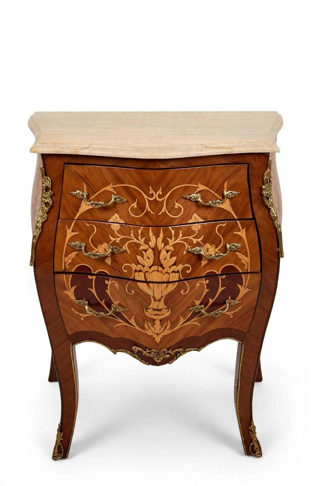 Louis XV kleine gebogen commode — inlegwerk met bloemen, 3 l, Ophalen