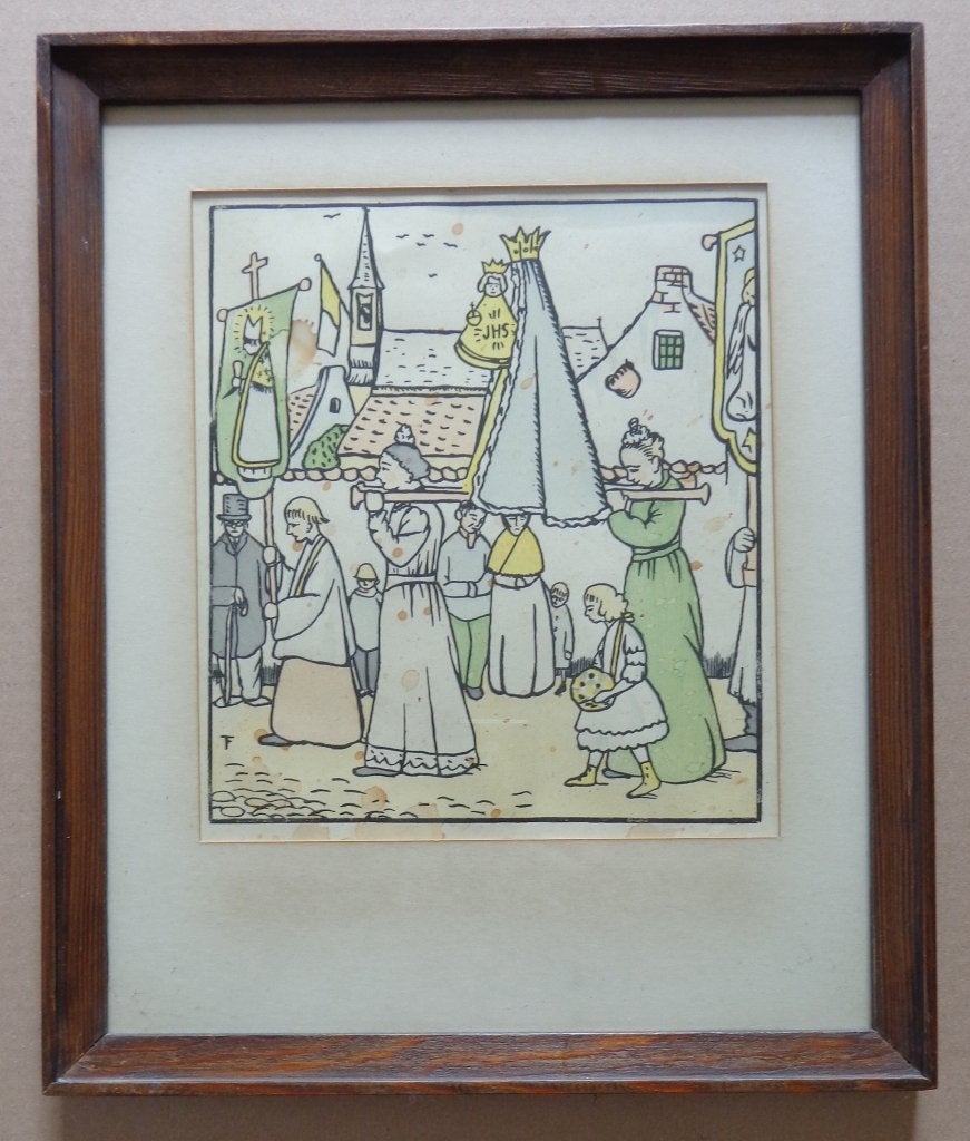 FELIX TIMMERMANS / PROCESSIE / KLEURLITHO / 32x27cm / KADER, Antiek en Kunst, Kunst | Litho's en Zeefdrukken, Gelimiteerde oplage