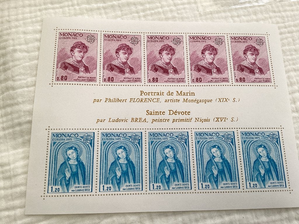 Postzegelblok MONACO 1975 portrait de Marin , Sainte Devote, Orginele gom, Ophalen of Verzenden, Zonder stempel, Postfris