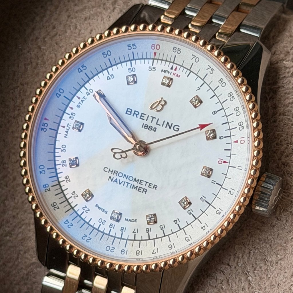 Breitling Navitimer Automatic 35 - Or rouge 18ct et perle, Autres marques, Enlèvement ou Envoi, Or, Acier