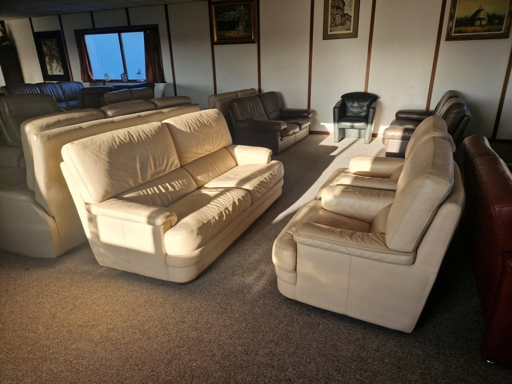 BEIGE BUFFELLEDEREN SALON 3+1+1 ZIT, Ophalen, Gebruikt, Leer