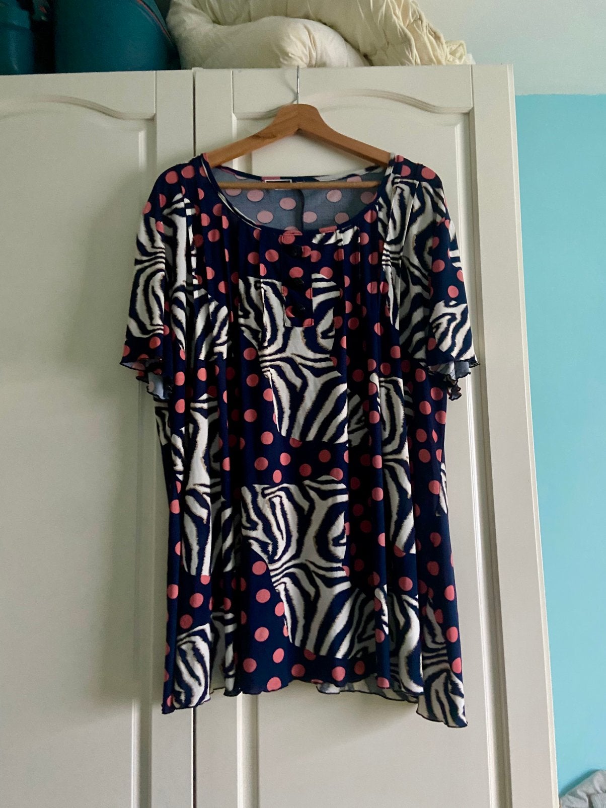 Marineblauwe blouse met korte mouwen 3XL/46, Maat 46/48 (XL) of groter, Zo goed als nieuw, Korte mouw, Verzenden