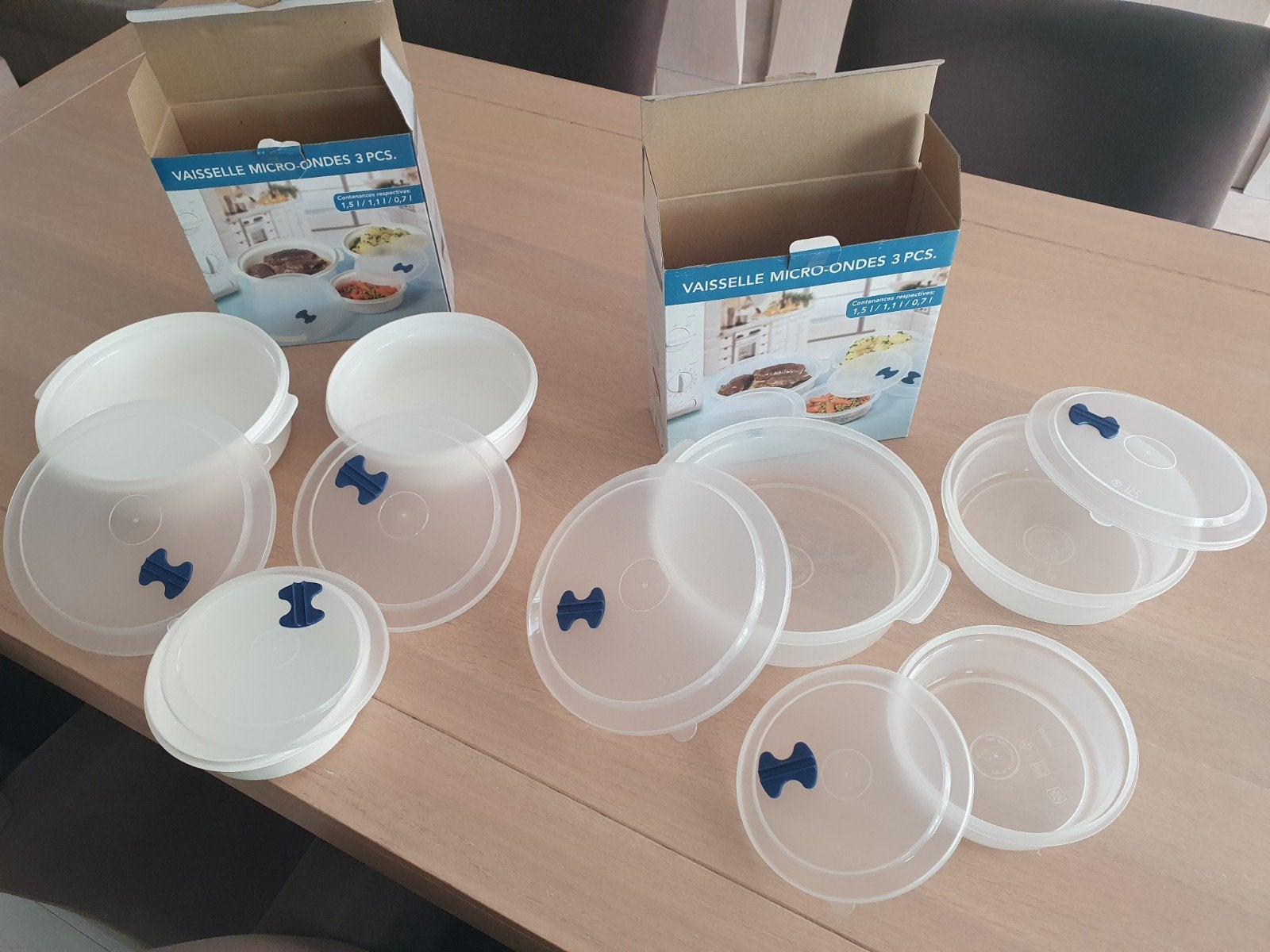 2 sets 3 delig microgolf schalen nieuw, Enlèvement ou Envoi, Neuf, Blanc, 1000 ml