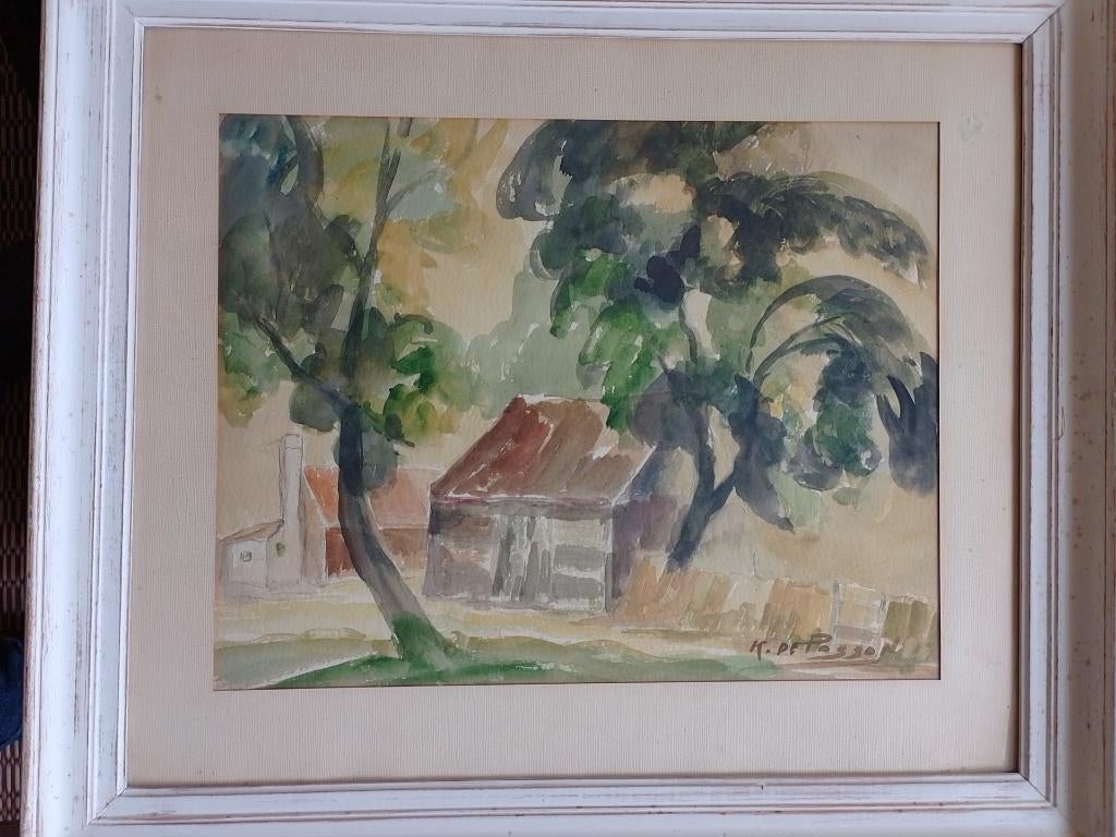 Karel de Posson  1889 - 1960  Aquarel  Landschap met hoeve, Antiek en Kunst, Verzenden
