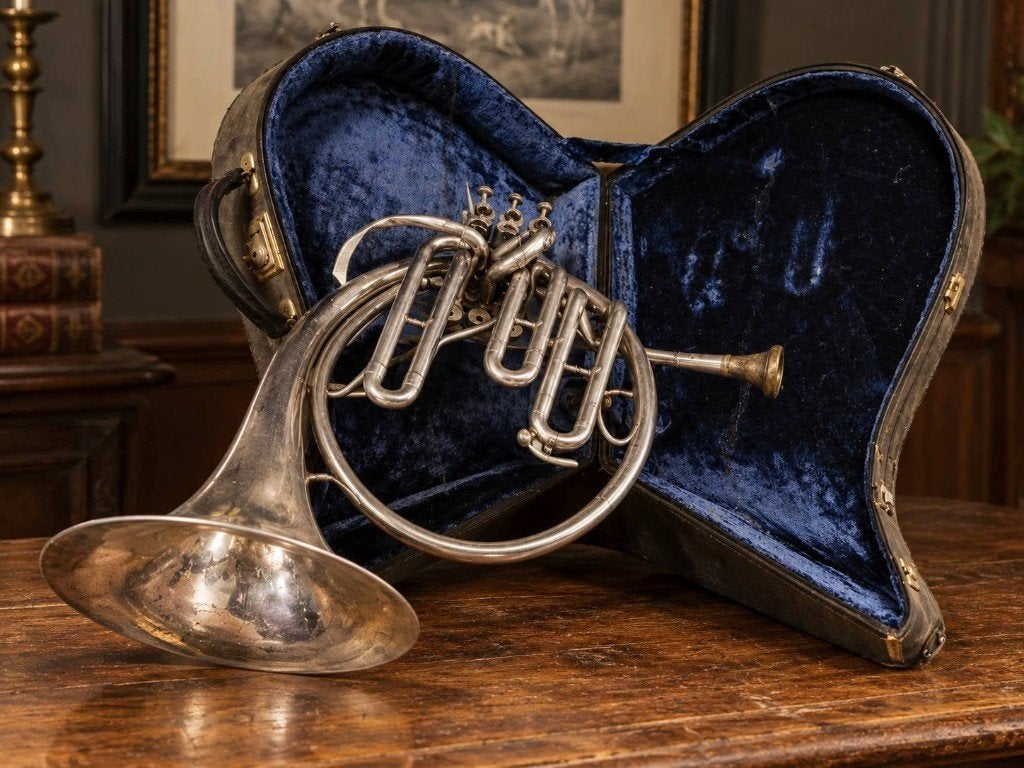 Oude Franse hoorn – Waldhoorn met originele koffer, Musique & Instruments, Enlèvement, Utilisé