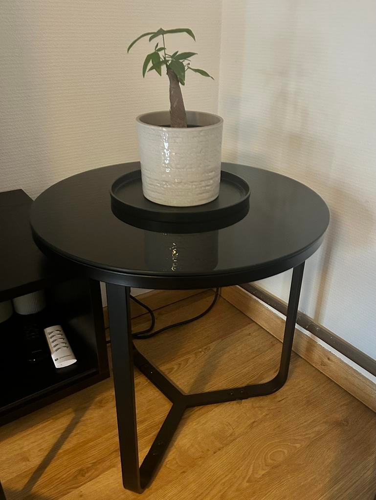 Zwarte glazen salontafel en bijzettafel, Huis en Inrichting, Tafels | Salontafels, Zo goed als nieuw, Glas, Ophalen
