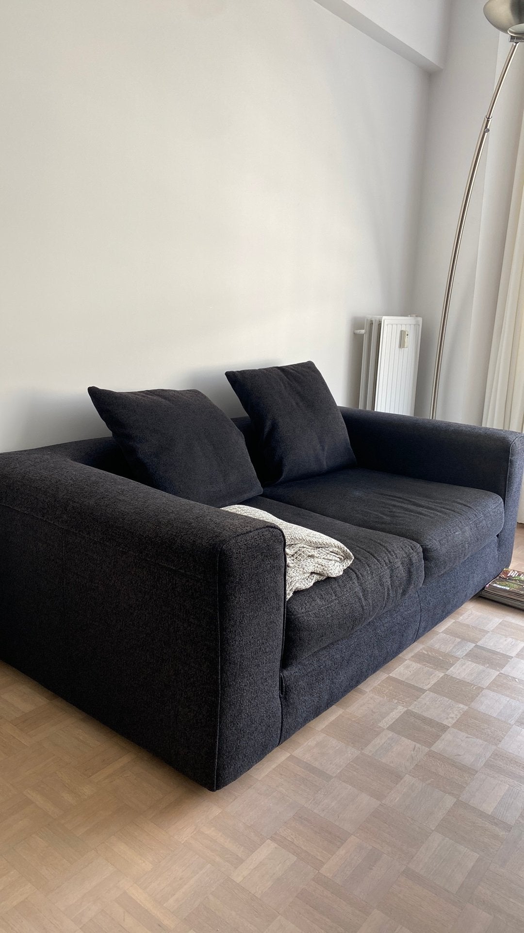 Zwarte stoffen 2,5-zit en 1-zit van Italsofa, Huis en Inrichting, Ophalen, Gebruikt, 150 tot 200 cm, Driepersoons