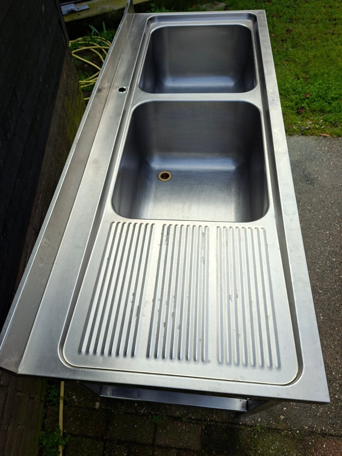 vol rvs gelaste spoeltafel met extreem grote spoelbakken, Ophalen, Zo goed als nieuw, 50 tot 75 cm, 150 tot 200 cm