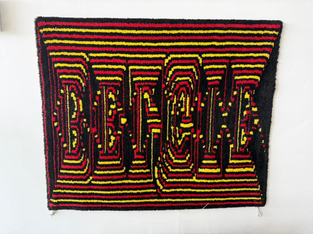 ‘BELGIË’ (Wand-) tapijt Wout Vercammen 1991 , 75\62cm, Antiek en Kunst, Ophalen of Verzenden