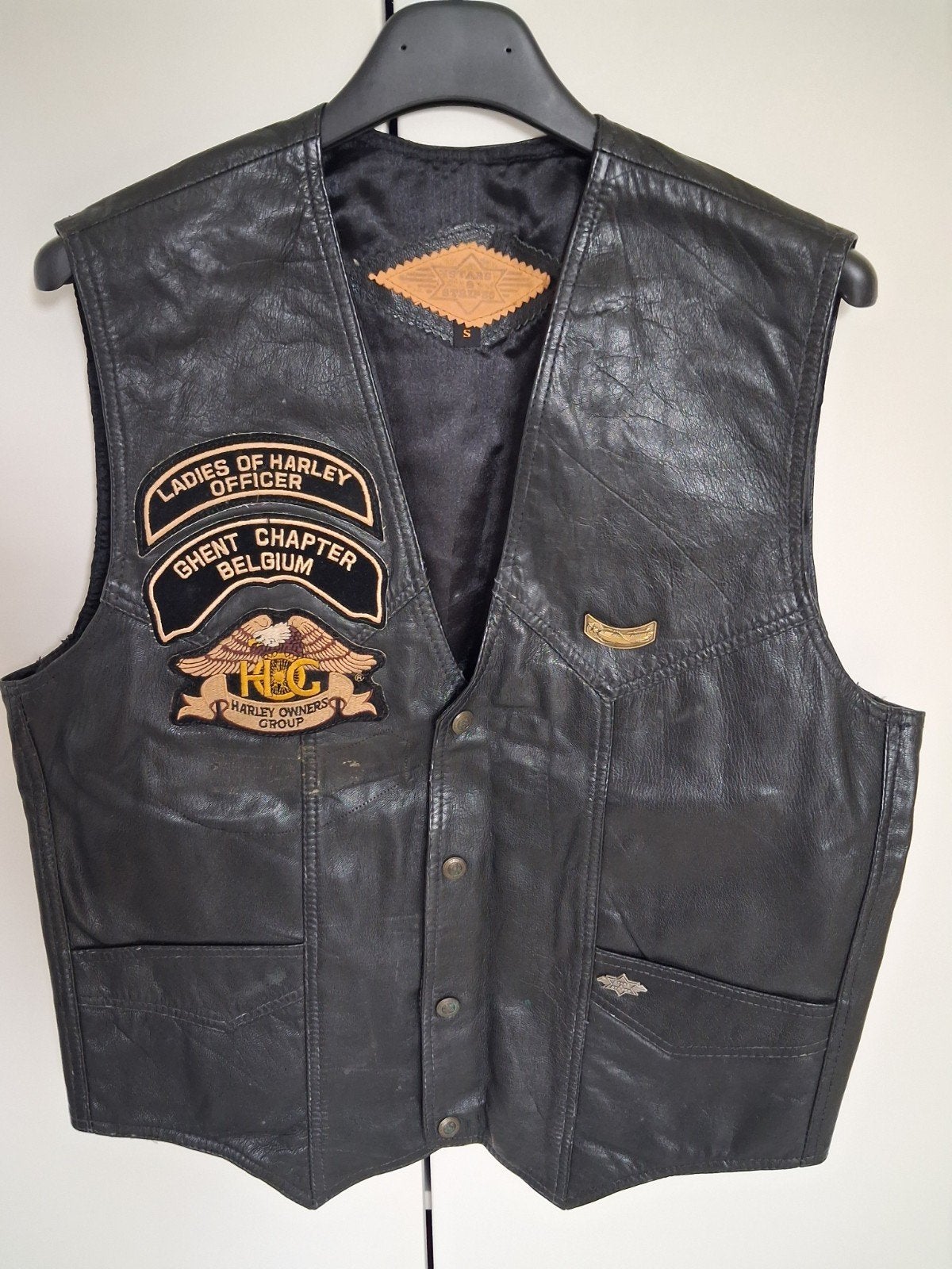 Stars & Stripes lederen motorvest – Echt leer – Maat S, Ophalen, Maat 46 (S) of kleiner