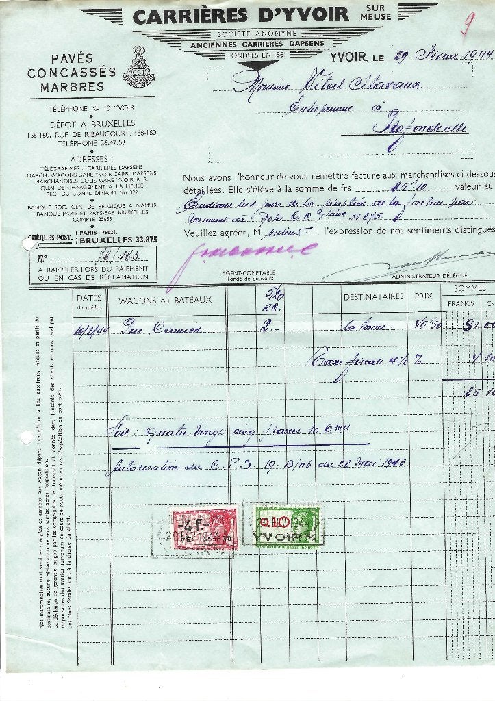 Ancienne facture 1944, Envoi, Utilisé