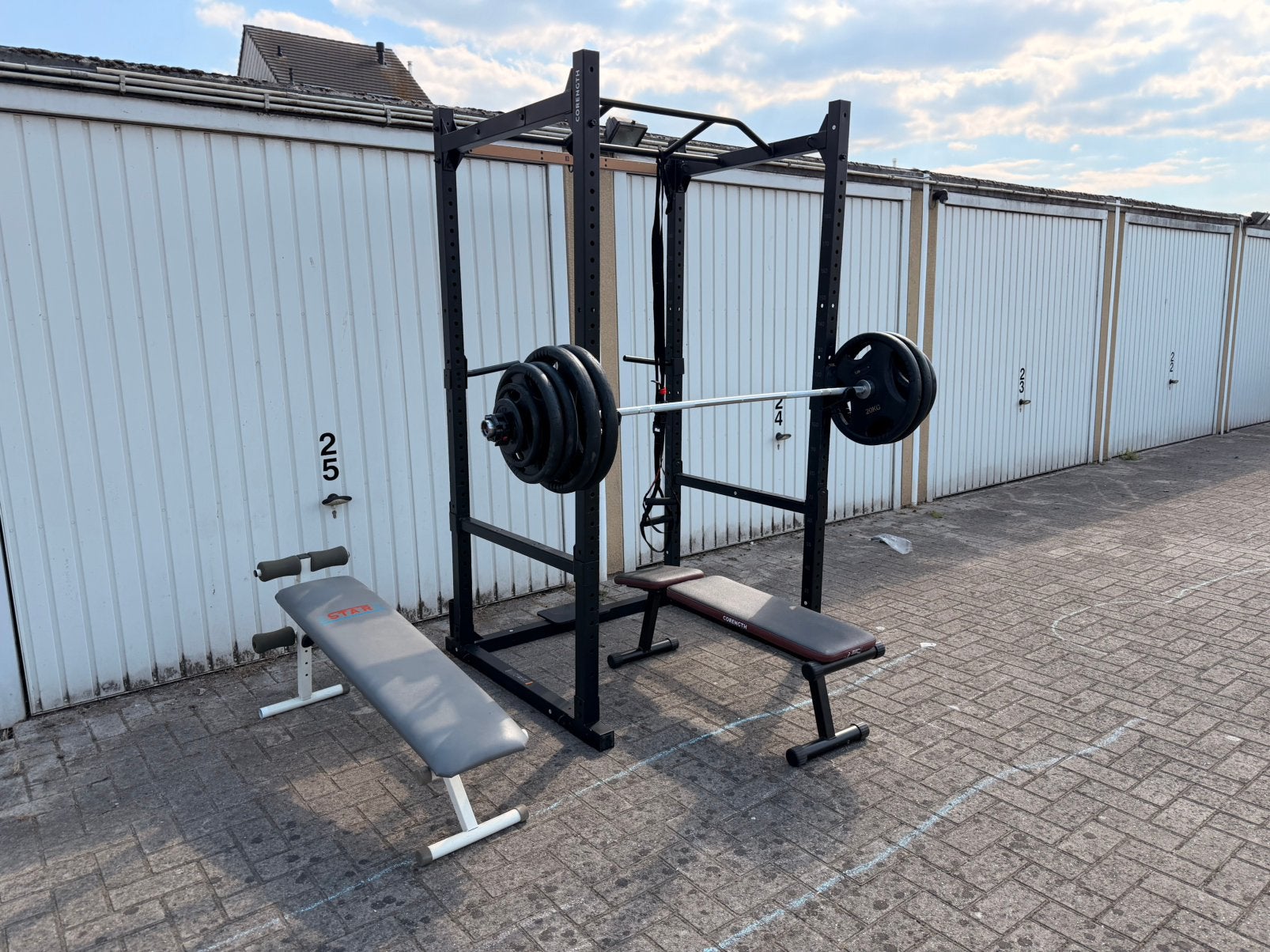 Squatrek + 150kg aan Olympisch gewicht, Sport en Fitness, Ophalen, Zo goed als nieuw