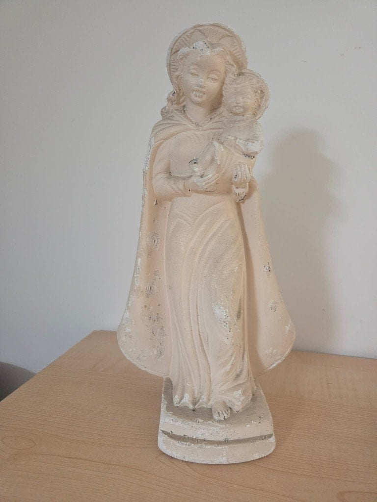 Art Deco gipsen Mariabeeld met kind Jezus Alex Nidercorne, Ophalen of Verzenden