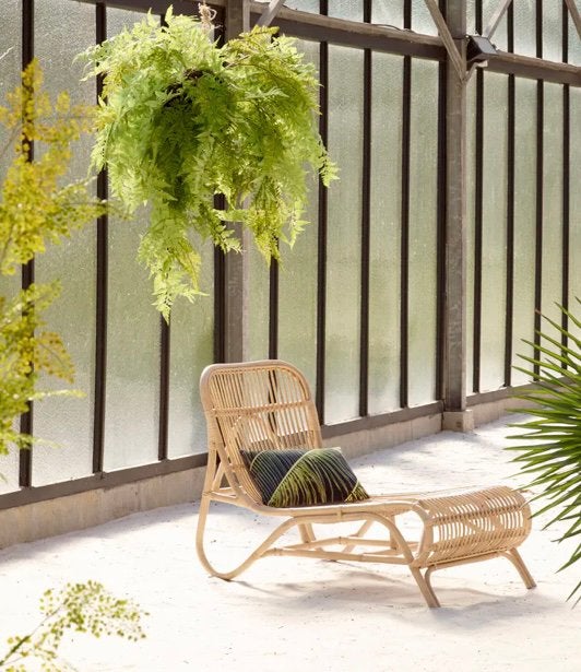Lounger en poef of bijzettafel bamboe, Tuin en Terras, Ophalen, Gebruikt, Overige materialen