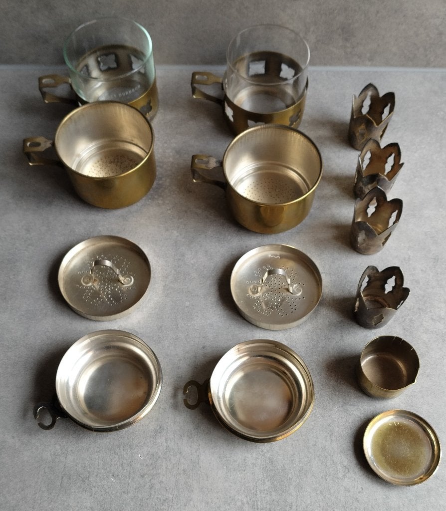 2 koperen koffie of thee filters met glas durobor, Ophalen of Verzenden, Koper