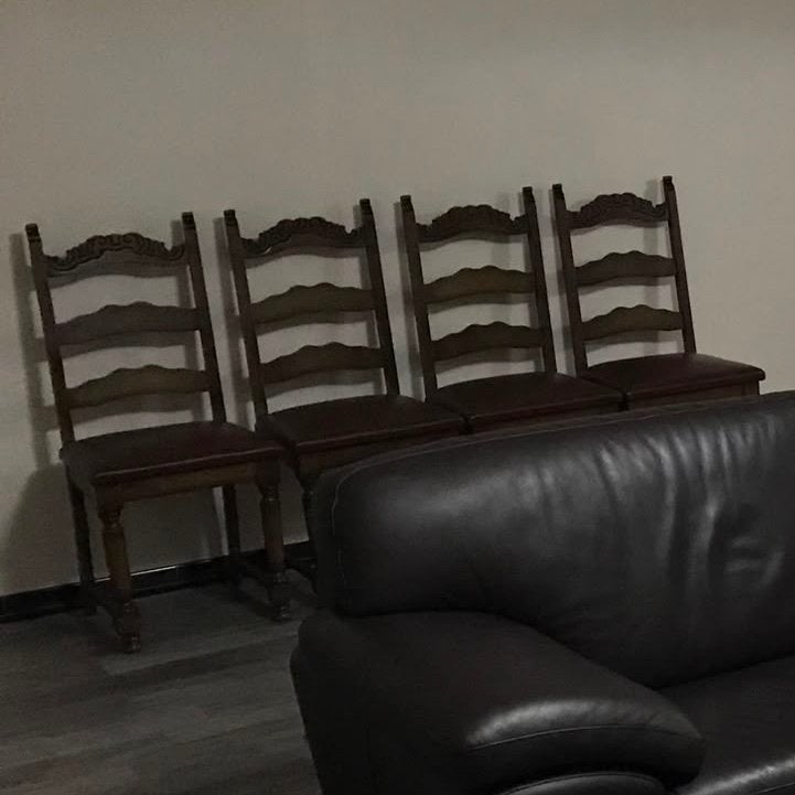 4 antieke stoelen met leer, Ophalen, Zo goed als nieuw, Leer