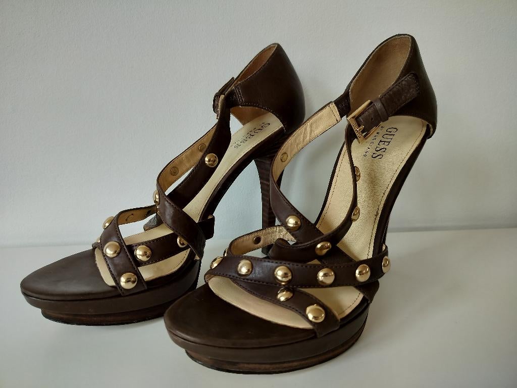 Bruine Sandalen Guess - Maat 37, Guess, Enlèvement ou Envoi, Chaussures à haut talons, Brun