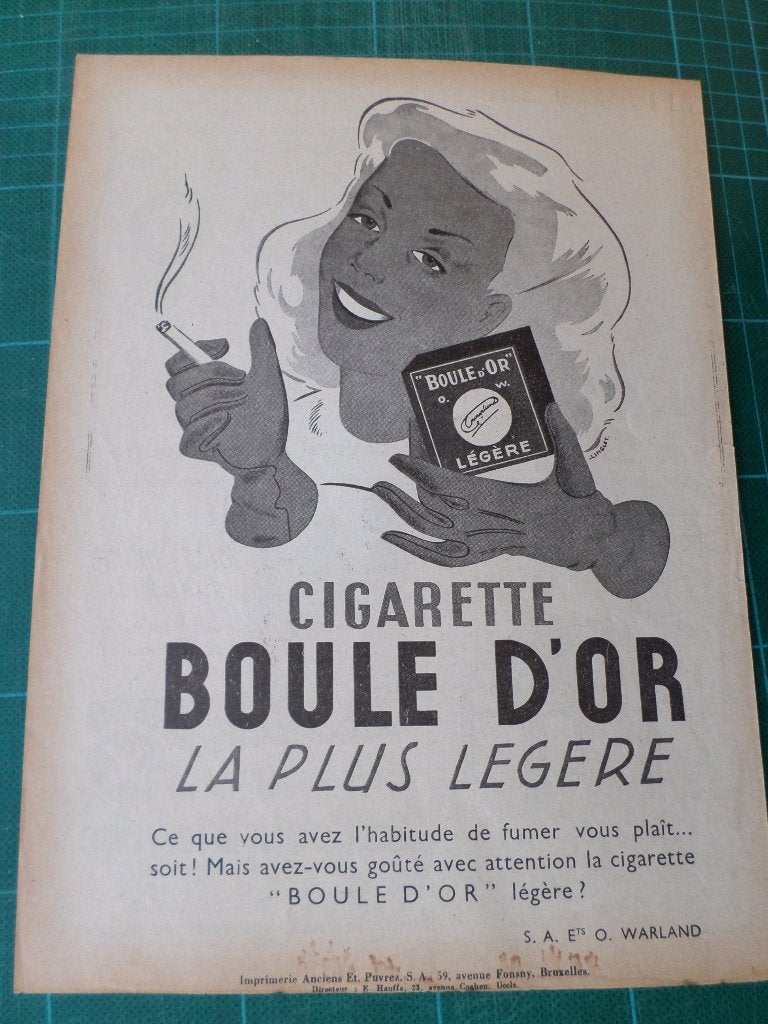 Boule d'Or cigarettes - publicité papier - 1949, Enlèvement ou Envoi, Utilisé, Autres types