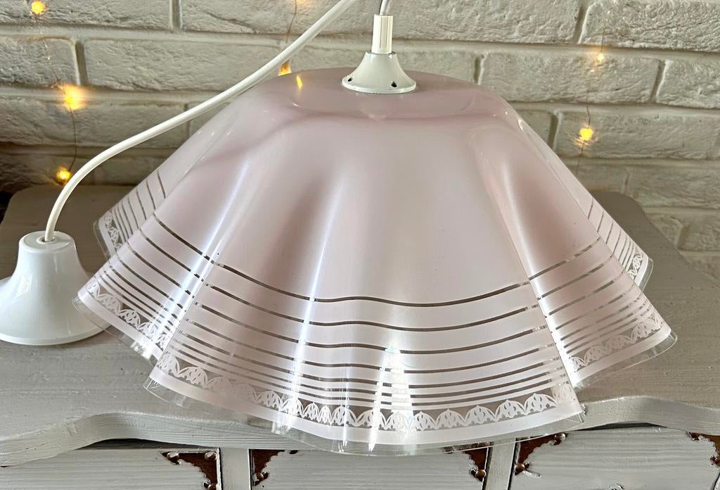 Vintage 70’s/80’s hanglamp poederroze glas, Huis en Inrichting, Ophalen of Verzenden, Zo goed als nieuw, Glas