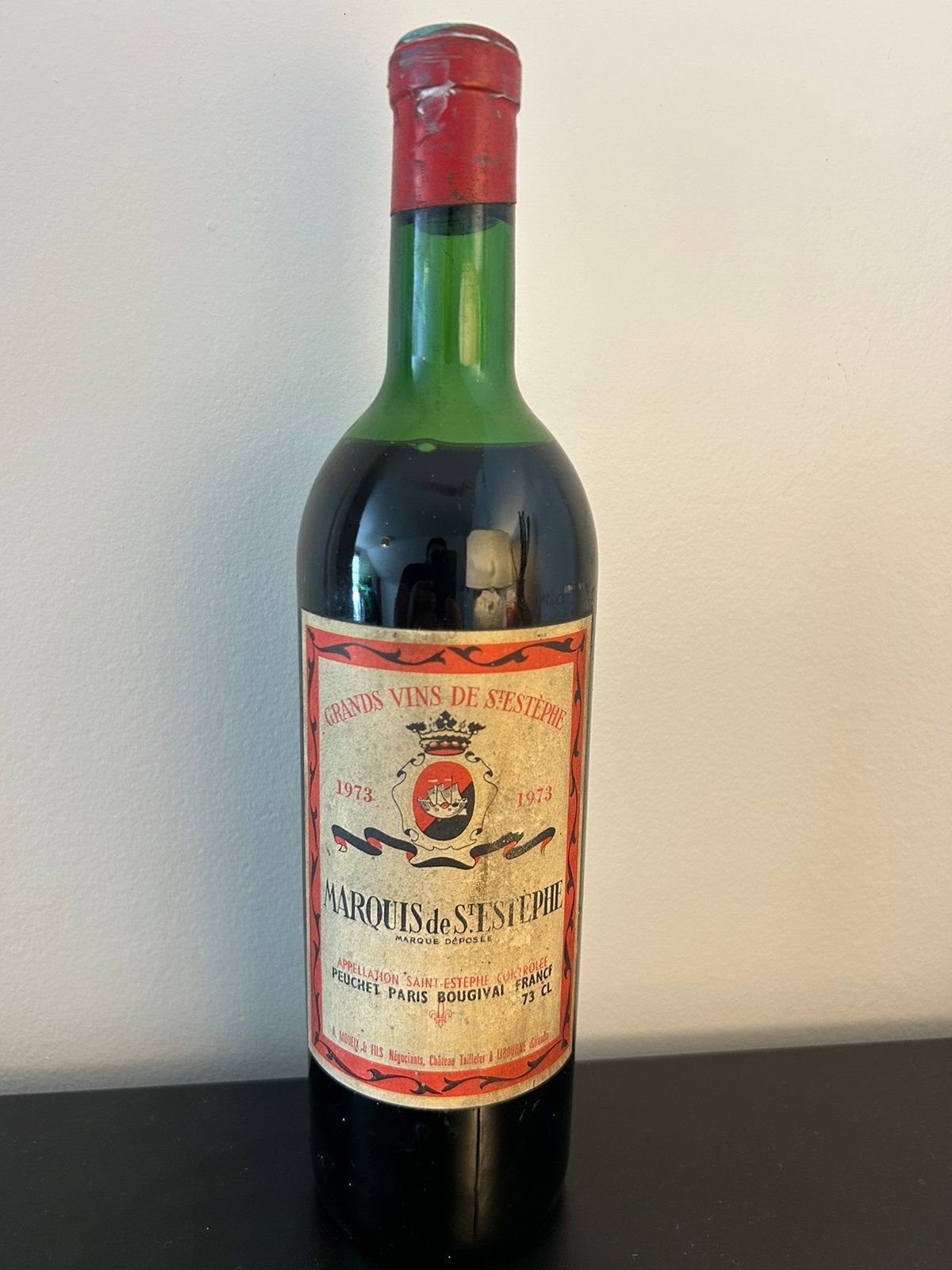 1 fles Marquis de St. Estèphe van 1973, Verzamelen, Ophalen of Verzenden, Zo goed als nieuw