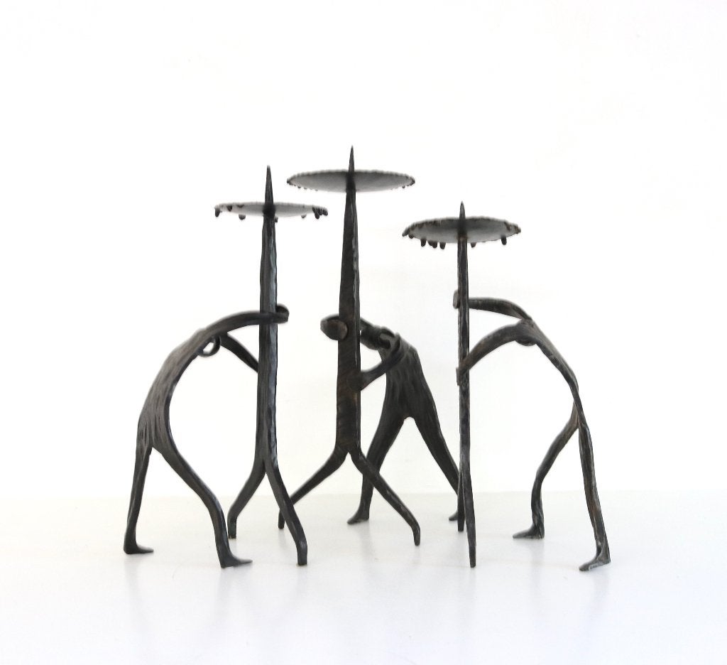 Grote zware Brutalist Candlesticks 70s - Vintage kandelaars, Ophalen of Verzenden