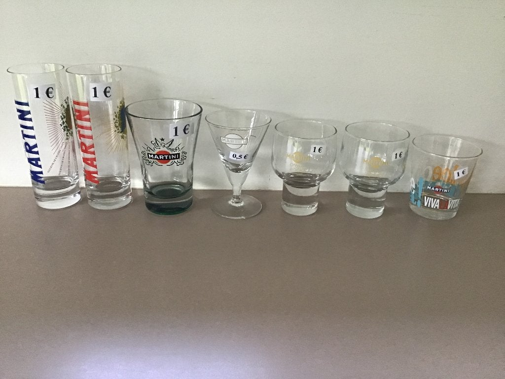 20 Martini glazen aan 1 euro of 0,50 euro per glas, Ophalen of Verzenden, Zo goed als nieuw