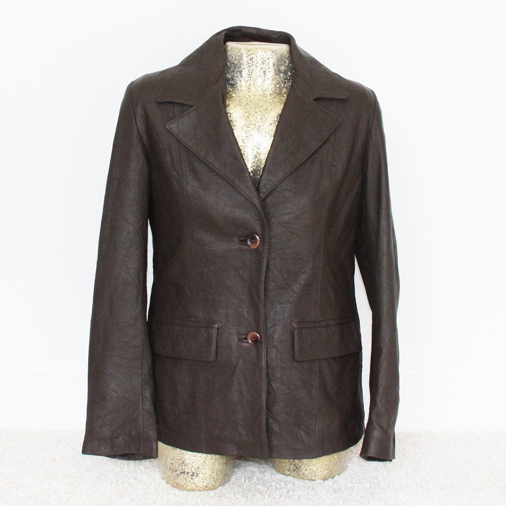 Mooie Soepele Leren Unipel Jas (M) € 65,-, Kleding | Dames, Maat 38/40 (M), Bruin, Verzenden, Zo goed als nieuw