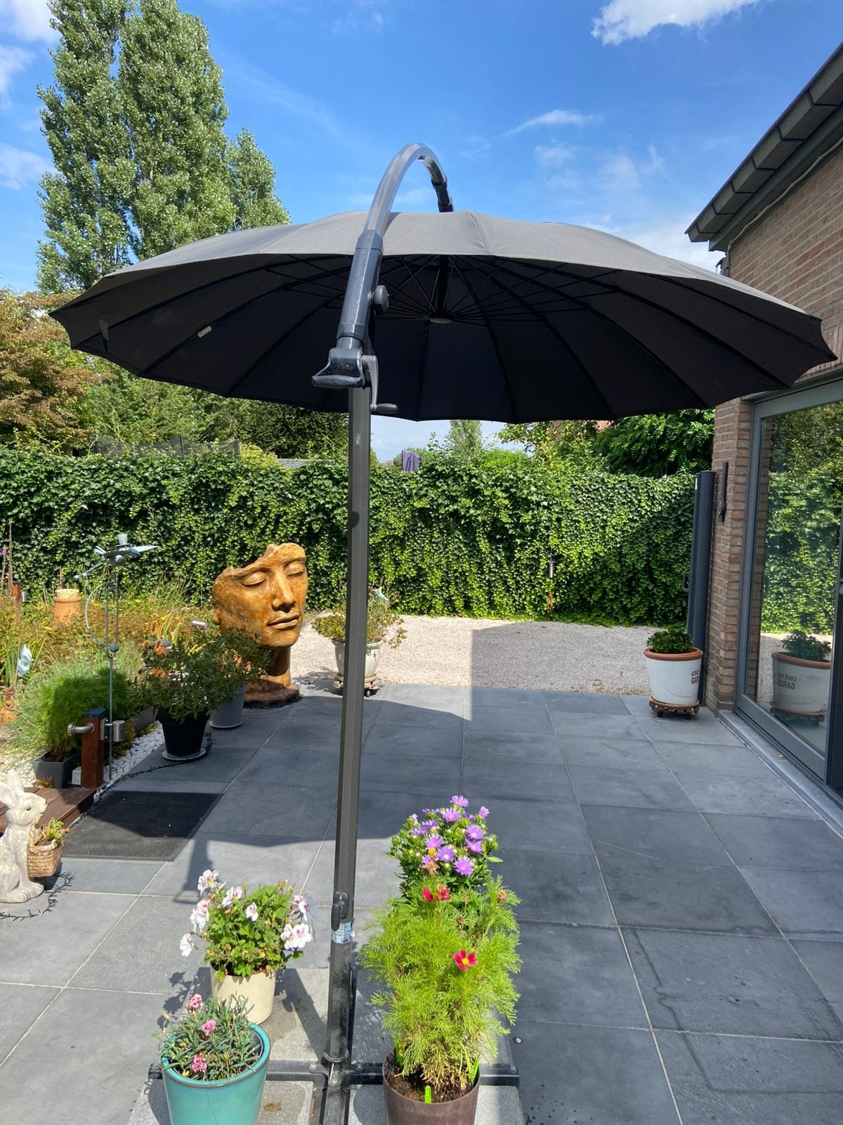 Parasol deporté en alu de 3m avec pieds et toile Oeko-Tex, Inclinable, Comme neuf, Parasol flottant, Enlèvement