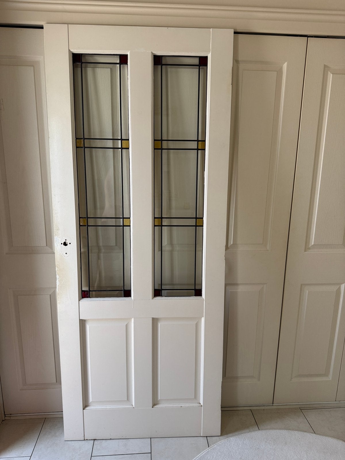 Binnendeur met glas in lood, stomp, 82,5 x 201.5., Ophalen, Gebruikt, 80 tot 100 cm, Binnendeur