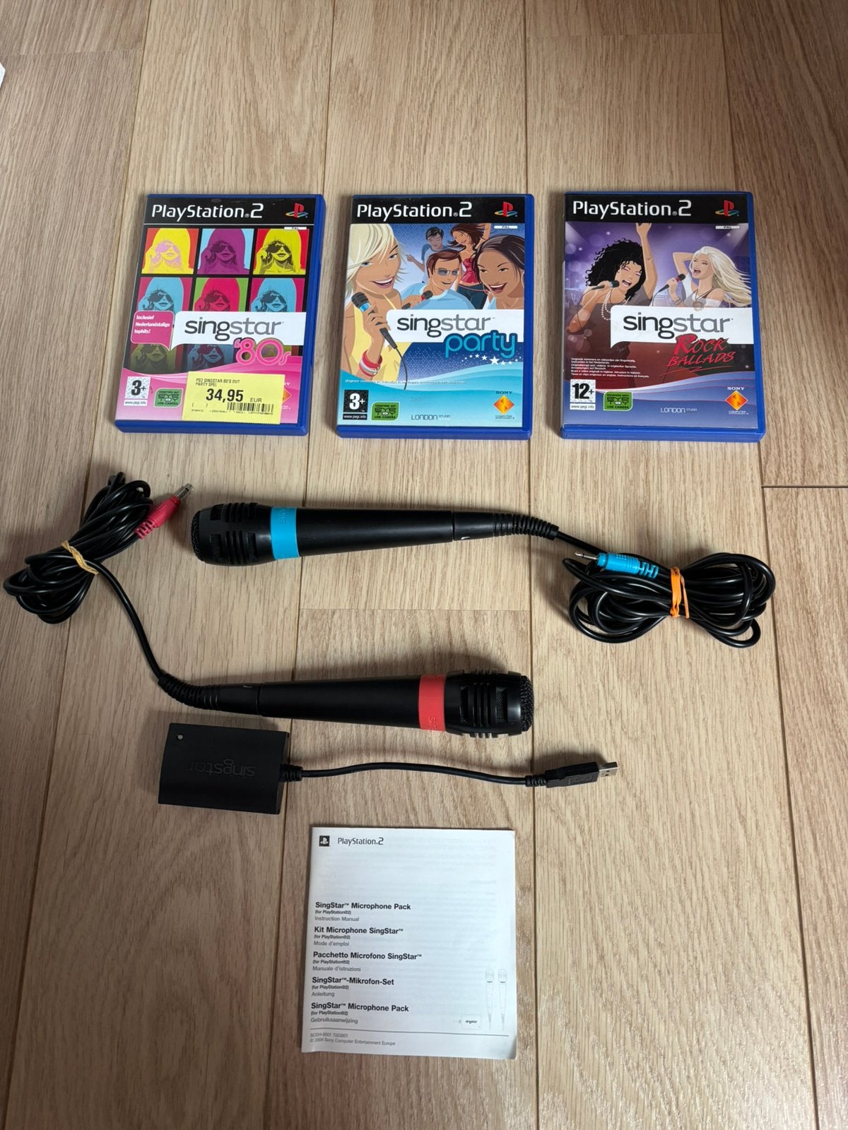 PS2 SingStar pakket 3 games + 2 microfoons volledig compleet, Games en Spelcomputers, Ophalen, Gebruikt