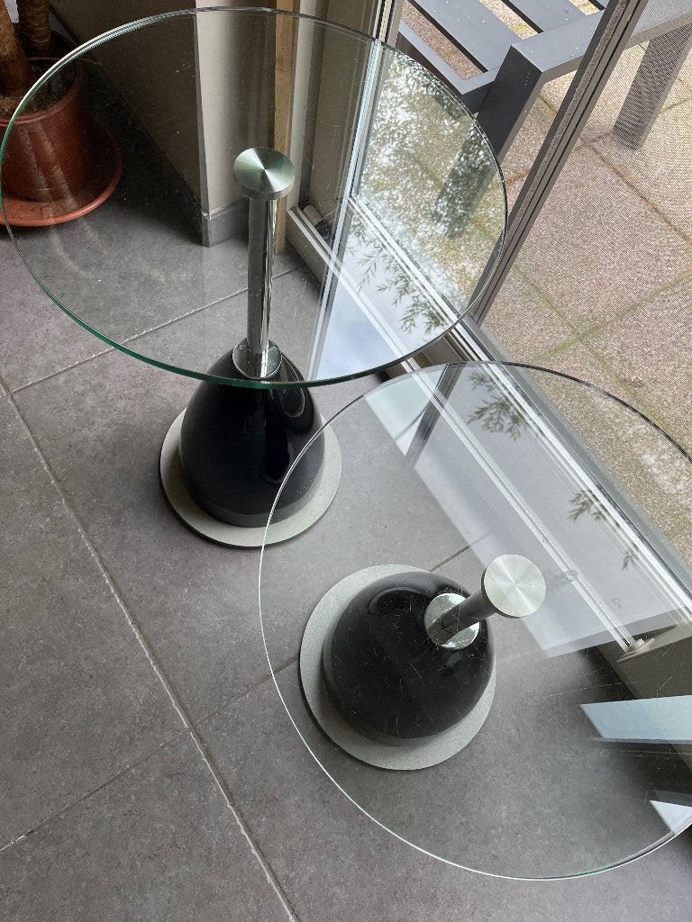 Duo bijzettafeltjes, Gebruikt, Rond, Glas, Ophalen
