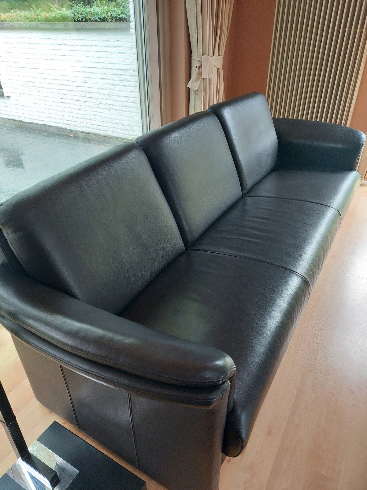 3-zit zetel leder zwart, Huis en Inrichting, Ophalen