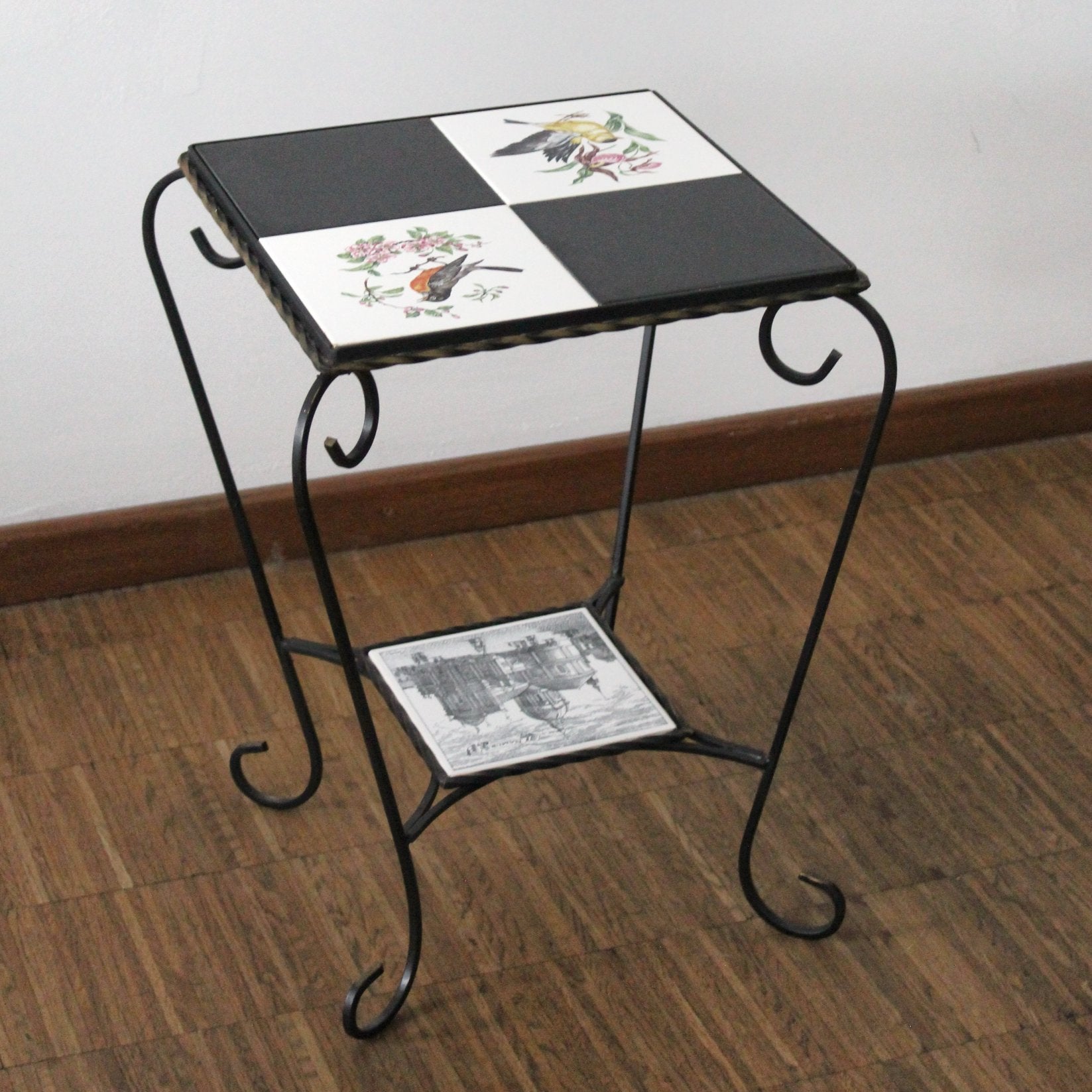 Vintage Smeedijzeren Bijzettafel met Tegels (Jaren '60 / 70), Enlèvement
