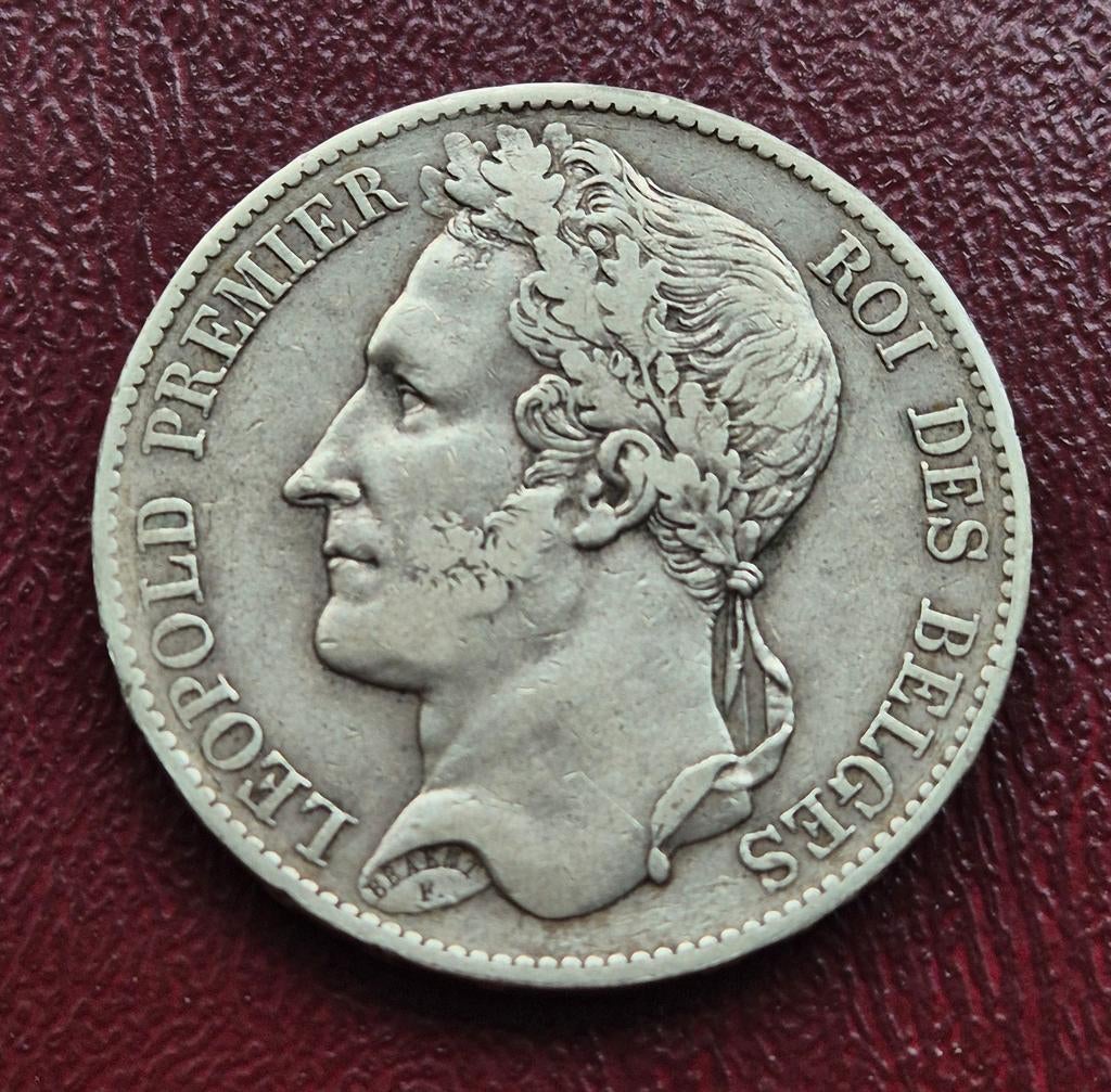 België  5 Francs 1849 Leopold l. Gelauwerd, Zilver, Ophalen of Verzenden, Losse munt, Zilver