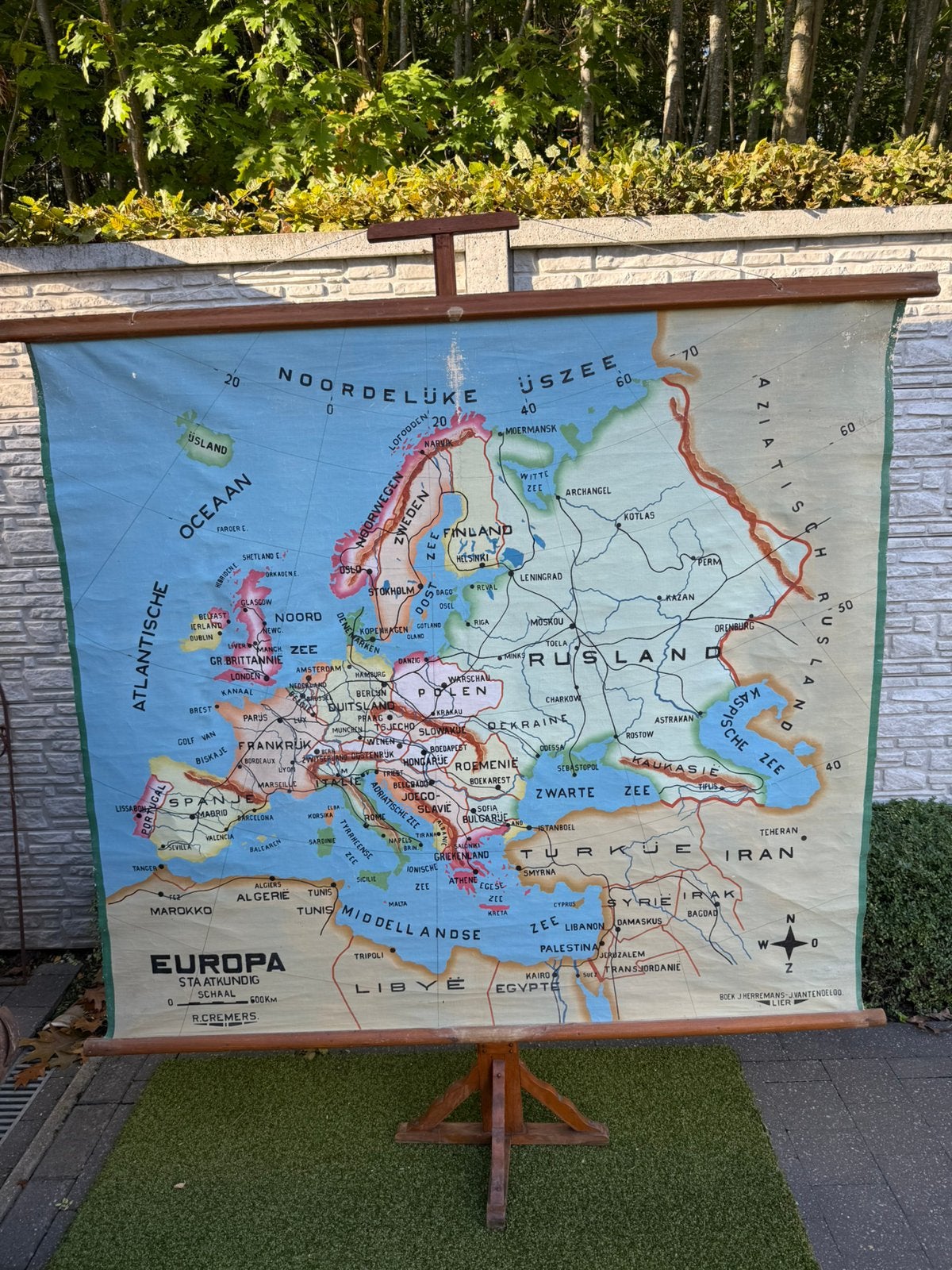Vintage schoolkaart op linnen Europa Cremers, Antiek en Kunst, Ophalen