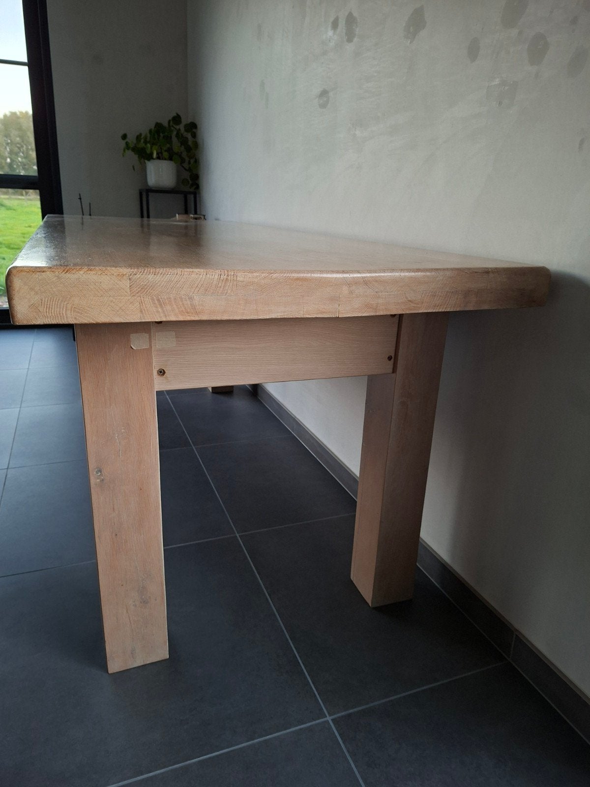 Massief eiken tafelblad met robuust onderstel, Huis en Inrichting, Ophalen, Eikenhout