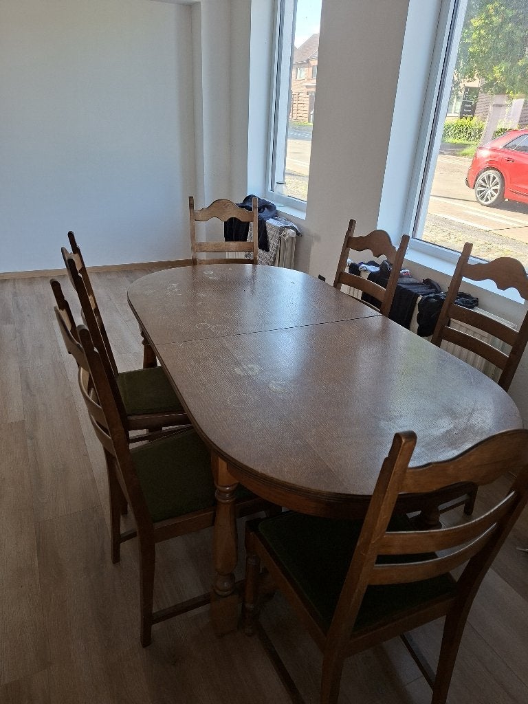 Klassieke eetkamerset – uitschuifbare tafel met 6 stoelen, Antiek en Kunst, Ophalen