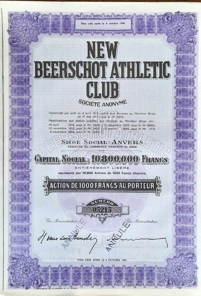 Beerschot aandeel, Timbres & Monnaies, Actions & Titres, Enlèvement ou Envoi, Action