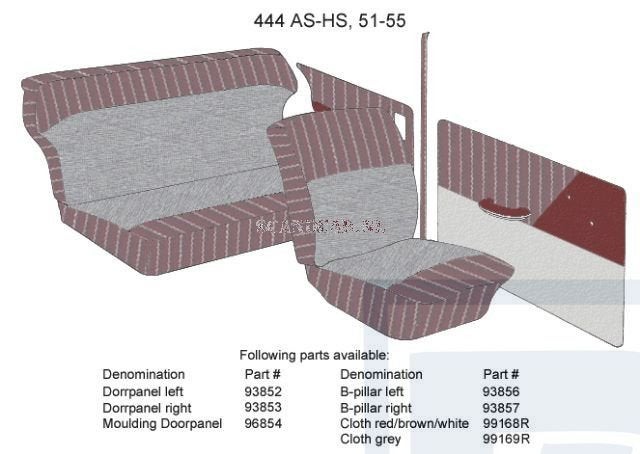 Volvo Bekleding PV444 B stijl Rechts rood/grijs type AS-HS 1, Auto-onderdelen, Ophalen of Verzenden, Nieuw
