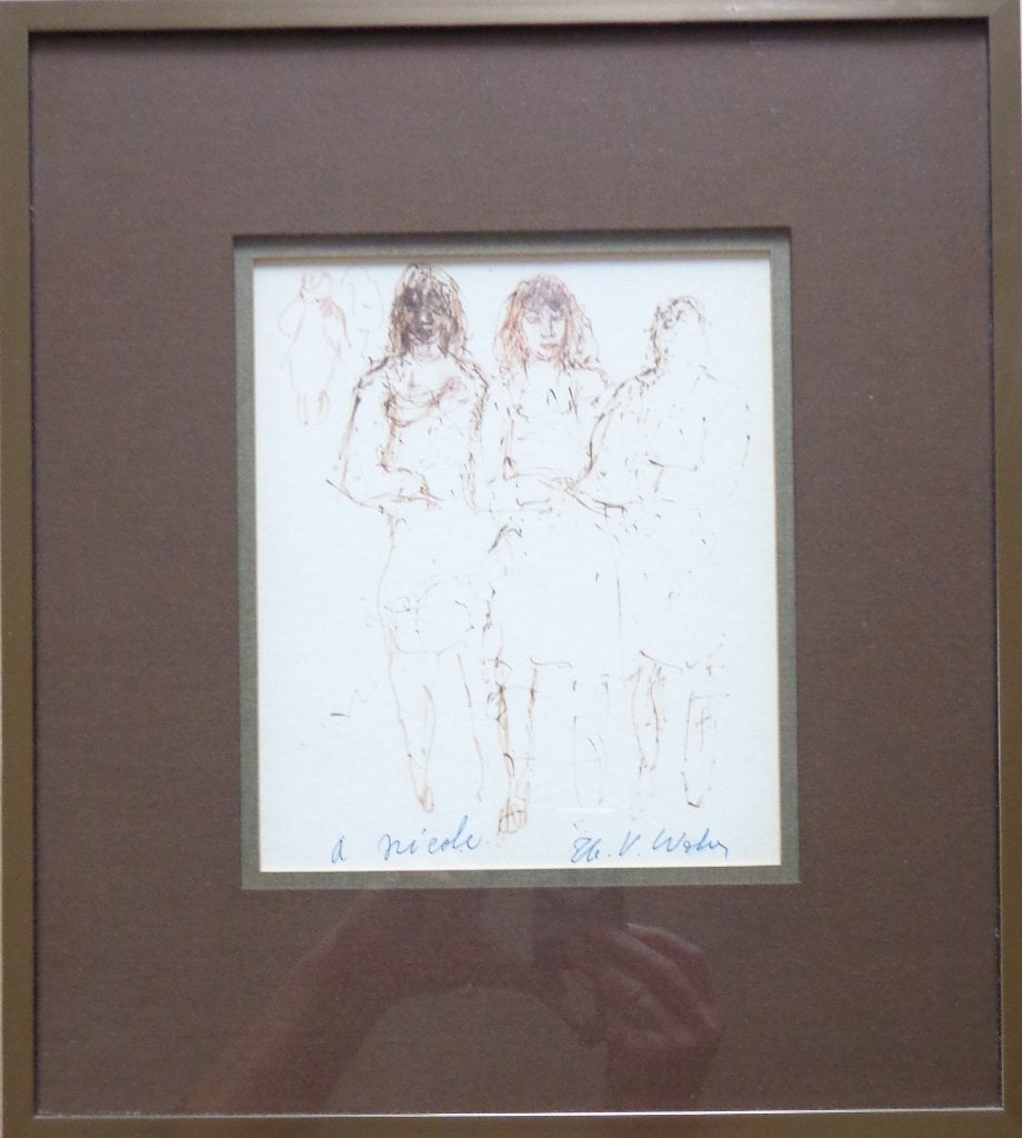 HENRI VICTOR WOLVENS / 3 VROUWEN / ORIGINEEL / 37x33cm KADER, Figuren, Papier/karton, Ophalen of Verzenden, Gemengde techniek