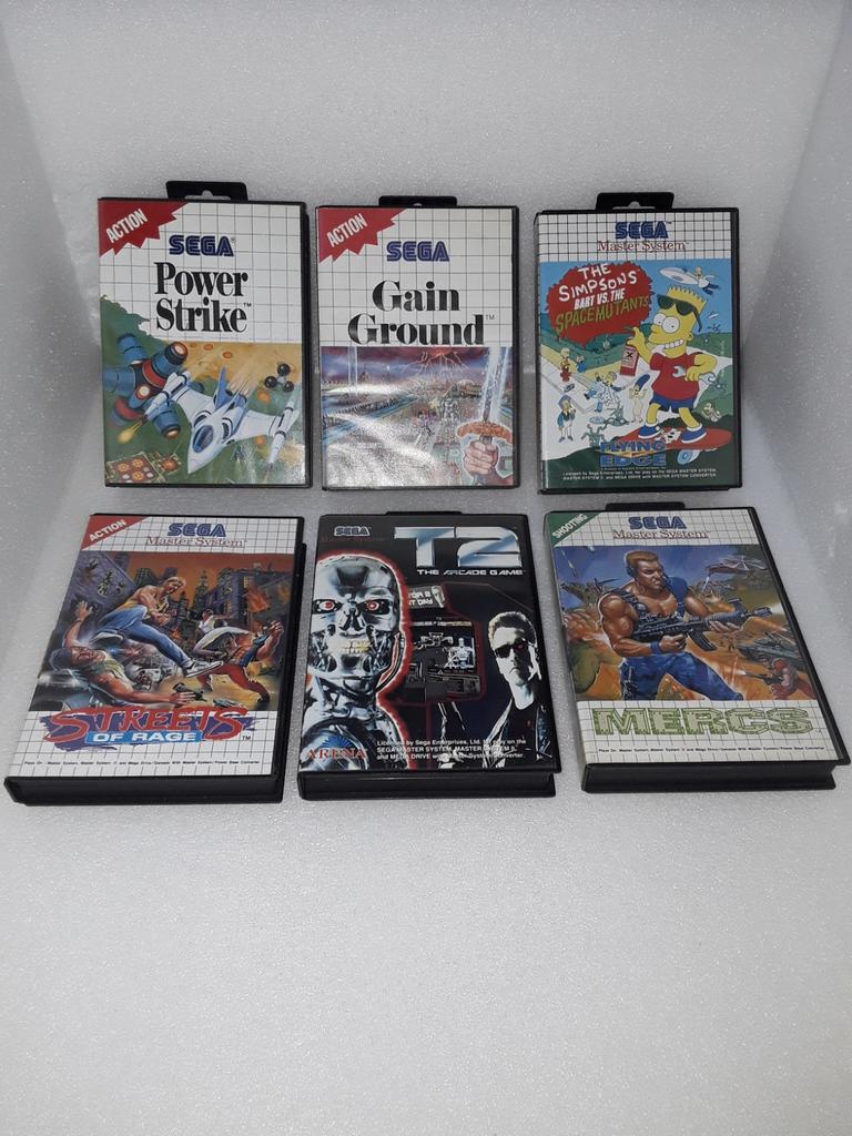 Sega master system T2 , power strike , simpsons , MERCS !, Consoles de jeu & Jeux vidéo, Jeux | Sega, Enlèvement ou Envoi