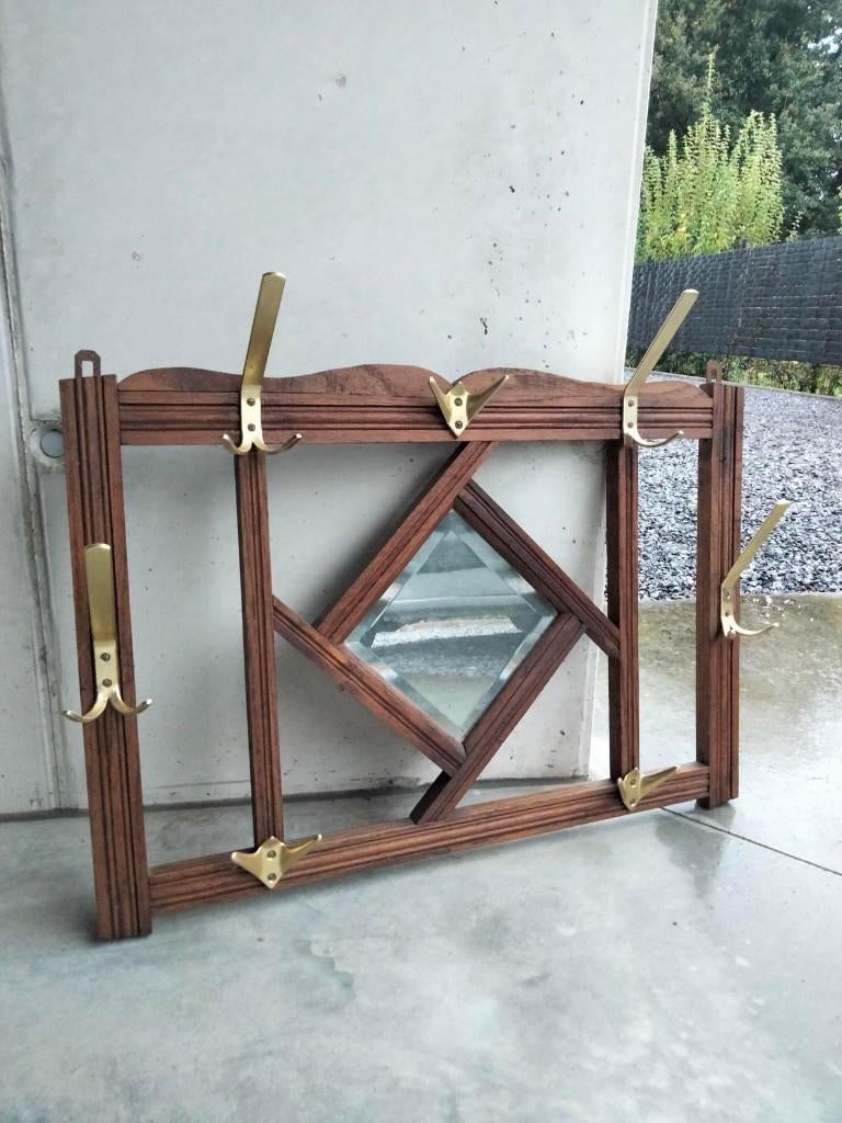 Art deco spiegel kapstok combinatie wandmodel, Gebruikt, Minder dan 100 cm, Hout, Ophalen