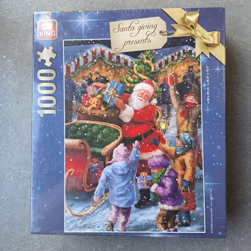 Puzzel santa giving presents, Hobby en Vrije tijd, Ophalen of Verzenden, 500 t/m 1500 stukjes, Nieuw, Legpuzzel