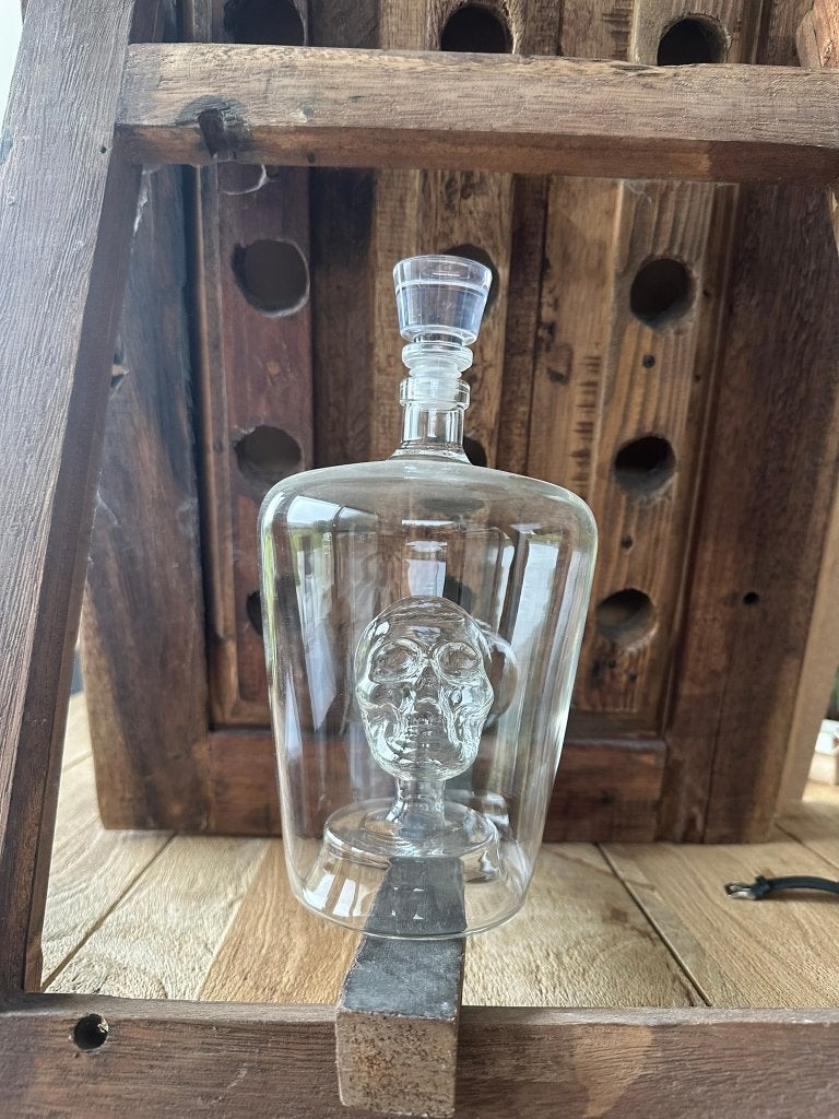 Glazen Whiskeyfles doodskop 1L, Verzamelen, Ophalen, Zo goed als nieuw, Overige typen