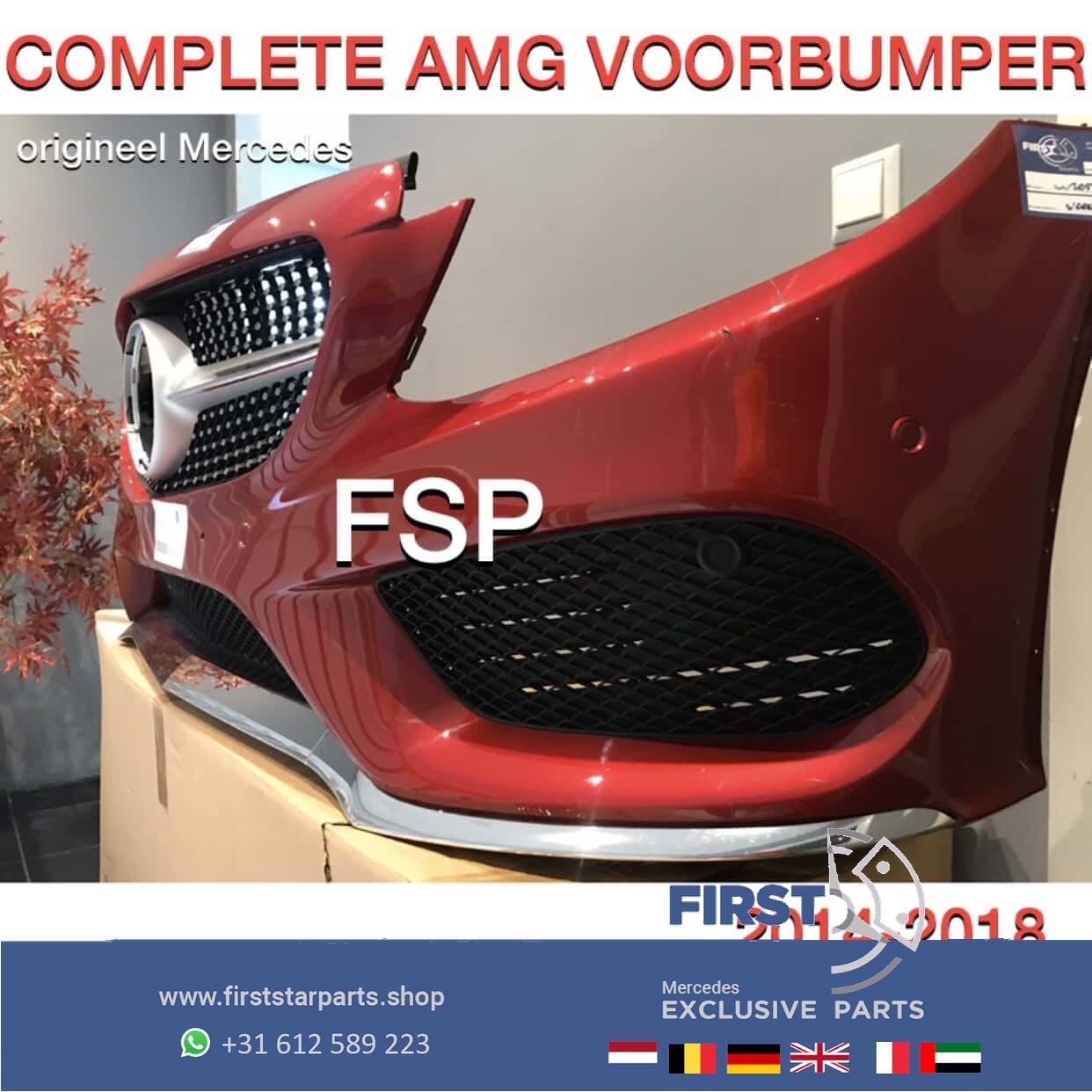 W205 AMG VOORBUMPER ORIGINEEL + DIAMOND GRIL Mercedes C Klas, Auto-onderdelen, Gebruikt, -, Voor, Ophalen of Verzenden