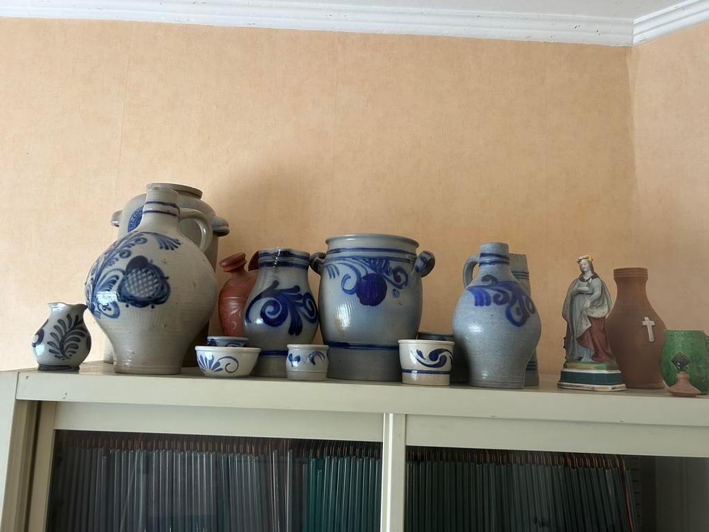 Partij antiek Westerwald aardewerk, Keulse potten & beelden, Ophalen, Zo goed als nieuw, Blauw