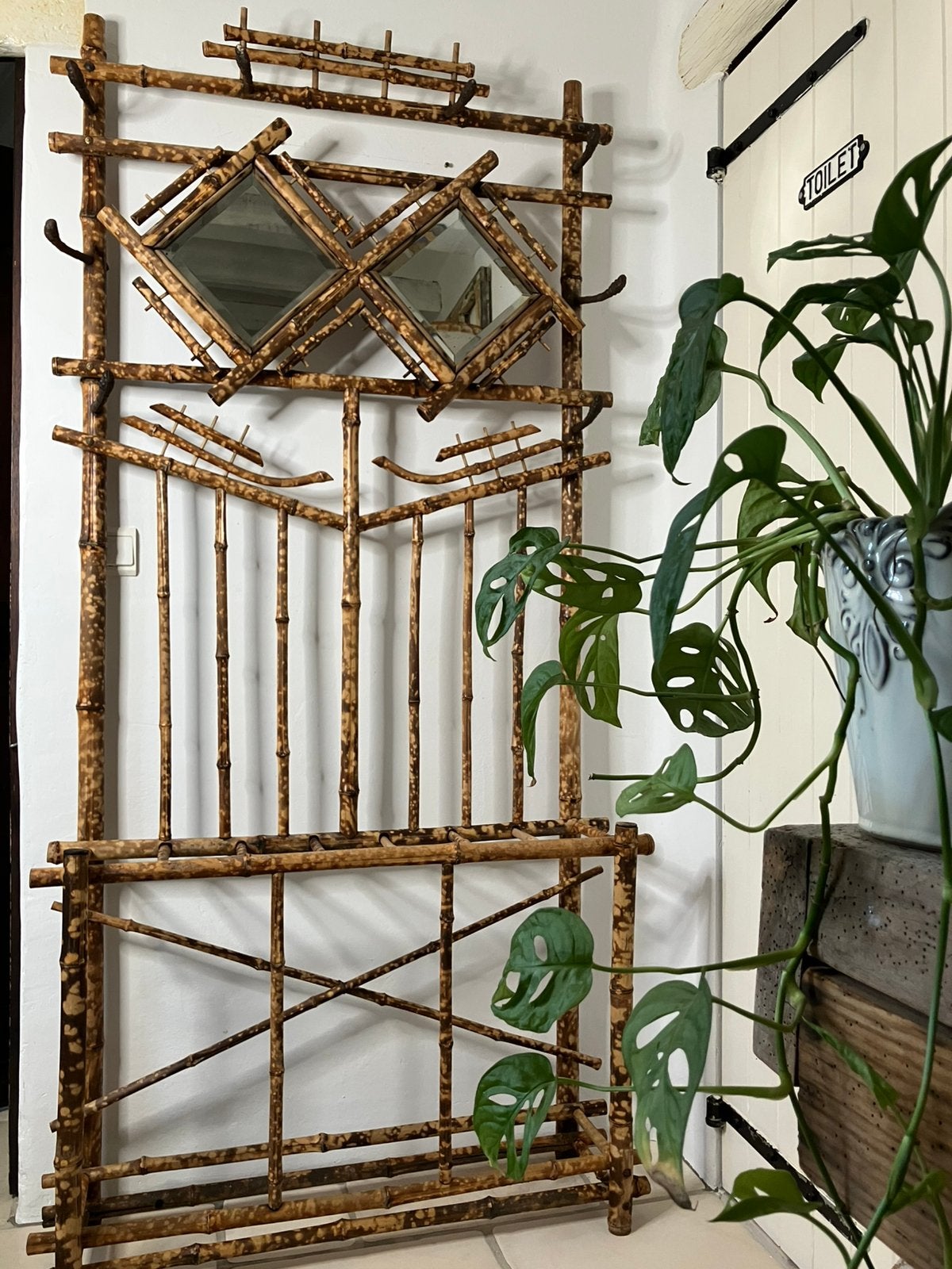 Vintage Bamboo hall stand / bamboe staande kapstok, Ophalen
