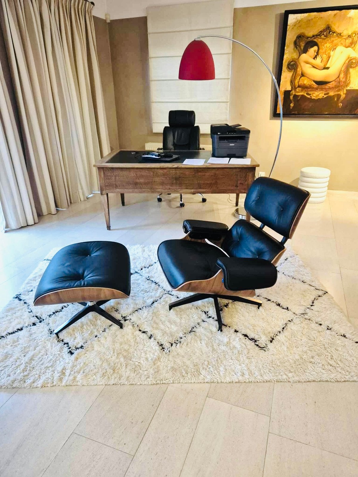 Neuf fauteuil style eames cuir et palissandre, Huis en Inrichting, Fauteuils, Ophalen of Verzenden, Nieuw, Leer