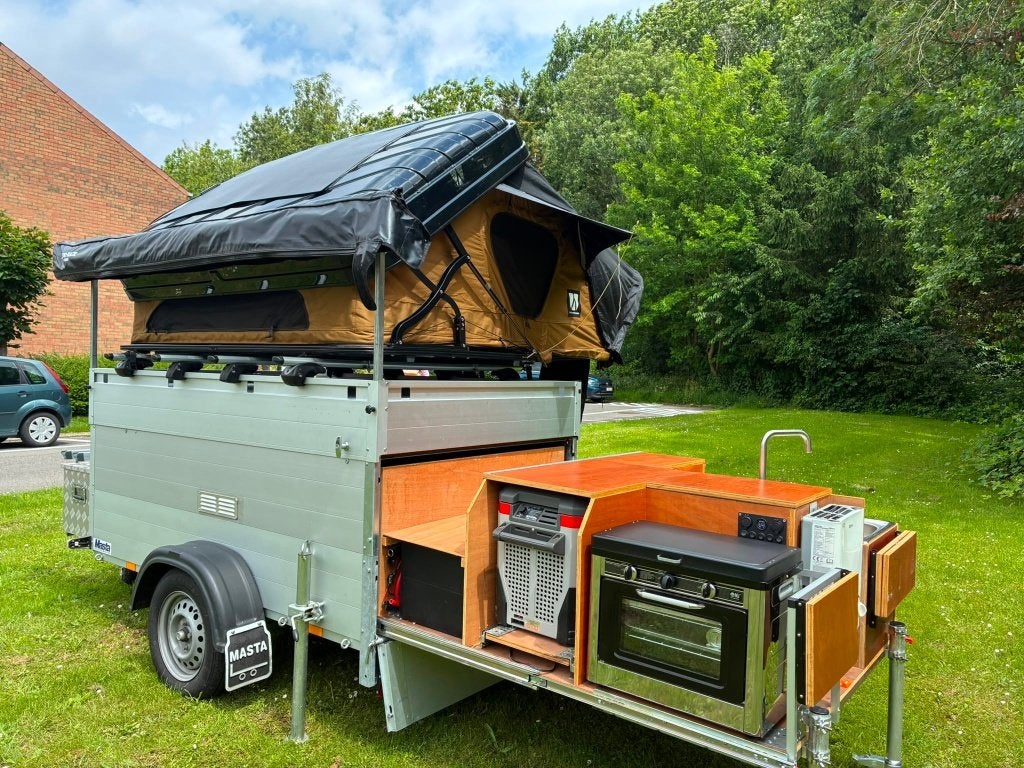 Te koop unieke tenttrailer volledige keuken en off-grid, Caravans en Kamperen, Beige, Aanwezig, Tot en met 5, Ophalen