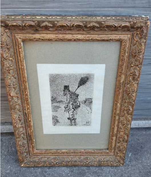 Gravure personnage signe james ensor, Antiquités & Art, Enlèvement ou Envoi, Gravure